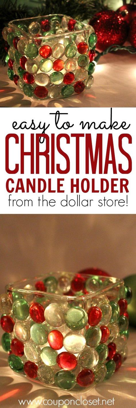 Oh yes! You really can make this beautiful Christmas Candle Holder from items at the Dollar store. Decor doesn't have to cost you a fortune! Christmas Candle Holder, Dollar Store Christmas, Diy Christmas Decorations, Christmas Candle Holders, 12 December, Noel Christmas, Dollar Store Crafts, Easy Christmas, Christmas Crafts For Kids