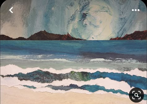 Water Collage Art, Sea Collage Art, Seascape Collage, Landscape Collage Art, Water Collage, Sea Collage, Collage Landscapes, Ocean Collage, Japanese Culture Art