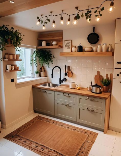 Kitchen No Counter Space, Nordic Kitchen Ideas, Kitchen Goals, Dream Cottage, Green Cabinets, Cozy Kitchen, House Remodel, Tiny Kitchen, Dream Houses