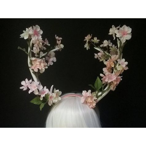 Antler Headpiece, Cherry Blossom White, Deer Antlers Headband, Cherry Blossom Branches, Floral Antlers, Glitter Headband, Deer Costume, Antler Headband, White Deer