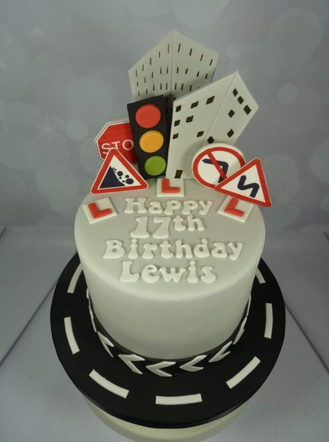 Driving themed 17th Birthday Cake Driving Cake Ideas, Birthday Cake For 17th Birthday Boy, Cake For 17th Birthday Boy, 17th Birthday Ideas For Boys, Sweet 16 Cakes For Boys, 17th Birthday Cake Boy, 17th Birthday Cake Ideas, Cake 17th Birthday, 17th Cake