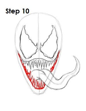 How to Draw Venom Step 10 How To Draw Venom, Marvel Art Drawings, Drawing Instructions, Drawing Superheroes, Spiderman Drawing, Cartoon Drawing Tutorial, Marvel Drawings, Realistic Drawings, Cool Art Drawings