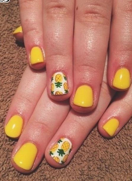 Pina Colada Nails, Pineapple Nails Design, Nails Pineapple, Hawaiian Flower Nails, Hawaiian Nails, Hawaii Nails, Pineapple Nails, Beach Nail Designs, Image Nails