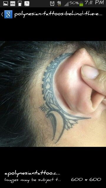 Moon behind the ear tattoo Hawaiian Tattoo Behind Ear, Polynesian Ear Tattoo, Behind The Ear Tattoo, Tattoo Behind Ear, Soul Tattoo, Polynesian Tattoos, Samoan Tattoo, Hawaiian Tattoo, Body Modification