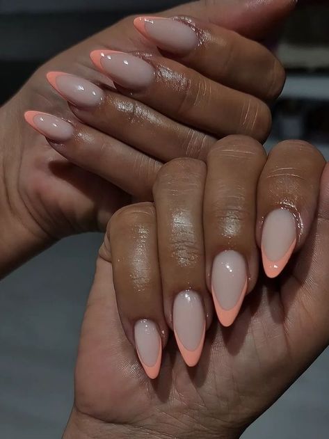 coral french tip nails Coral Nail Designs, Coral Nails With Design, Coral Nail, Classy Almond Nails, Nails Coral, Coral Nails, French Tip Nail Designs, White Acrylic Nails, Tip Nails