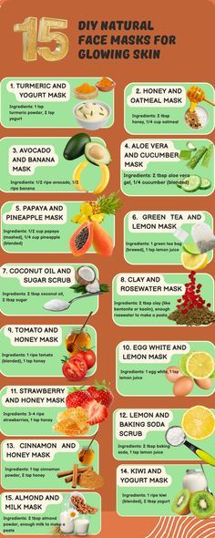 Skin Care At Home Remedies, Diy Facial At Home Face Masks, How To Make Home Made Face Masks, Face Mask Ingredients Natural, Skincare With Natural Ingredients, Diy Glowing Skin Mask, Diy Glow Face Mask, Weekly Face Mask Routine, Home Remedy Face Mask