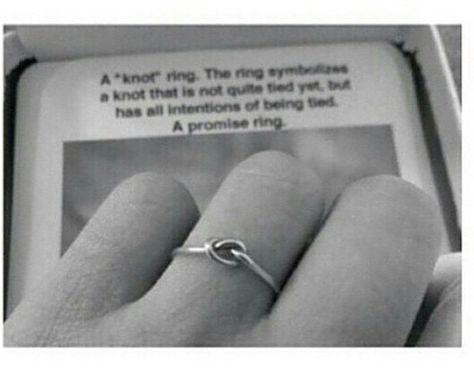 "A 'knot' ring. The ring symbolizes a knot that is not quite tied yet, but has all intentions of being tied. A promise ring."  I feel people use engagement rings as promise rings these days. Like you know how some people get engaged but they say they don't even want to start planning a wedding for another year or so? That's not what engagement rings are for! (I know I'm weird for pointing this out but it bugs me!) If you want to tell someone "I want to marry you some day, but I don't want to sta Clean Gold Jewelry, Perfect Proposal, Knot Ring, Put A Ring On It, Proposal Ring, The Ring, Promise Ring, I Promise, Promise Rings