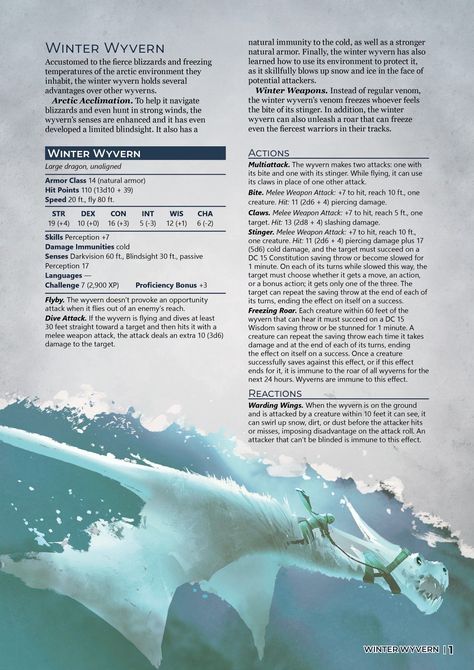 Dnd Ice Monster, Dnd Mounts, Dnd Animals, Dnd Encounters, 5e Monsters, Homebrew Monsters, Ice Monster, Dungeons And Dragons Rules, Snow Dragon