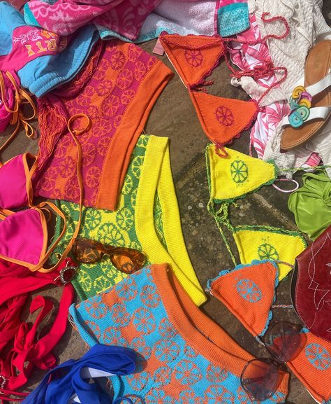 Holiday packing going well 🤩 Fruity sets available - link in bio 🥰💫🎀🍊🍋🥝 #knit #crochet #holiday #festival #ibiza Tropical Multicolor Holiday Swimwear, Pink Crochet Beachwear Top For Festival, Ibiza Beach Club Aesthetic, Frankie’s Bikinis Knit, Ibiza Hippy Market, Crochet Holiday, Holiday Packing, Holiday Festival, Ibiza