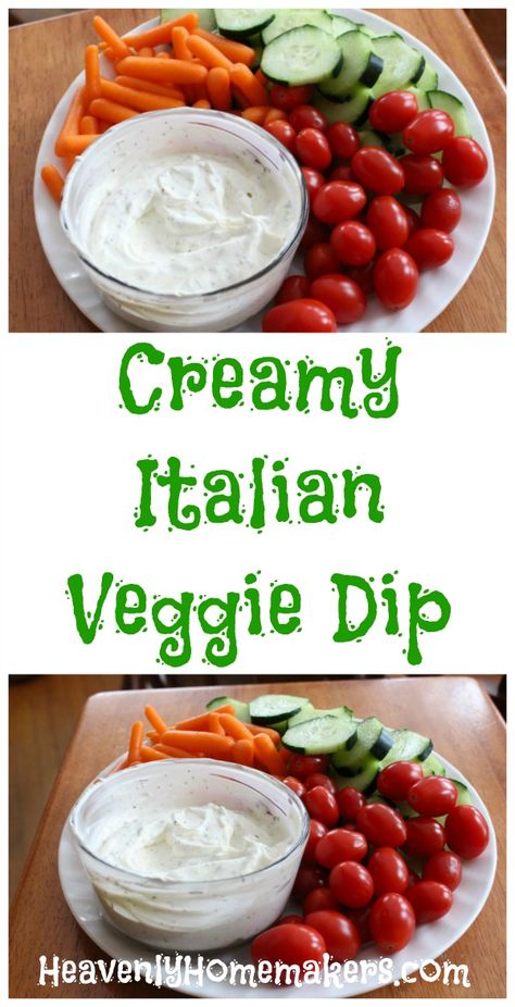 Simple Snack Recipe: Creamy Italian Veggie Dip | Heavenly Homemakers Italian Veggie Dip, Italian Dressing Dip, Italian Dip, Recipes Veggie, Baked Fish Fillet, Chile Recipes, Herb Stuffing, Family Friendly Recipes, Homemade Cornbread