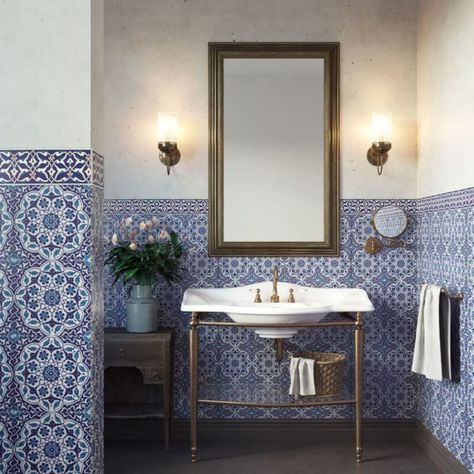 Moroccan Bathroom, Turkish Bathroom, Turkish Tile, Turkish Tiles, Border Tiles, Bad Inspiration, Casa Vintage, Turkish Ceramics, Downstairs Bathroom