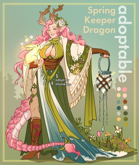 Spring Keeper Dragon on Toyhouse Sunset Dragon Art, Dragon Hybrid Oc, Dragon Oc Human, Fae Dragon, Spring Character, Dragon Character Design, Spring Dragon, Hybrid Oc, Dragon Oc