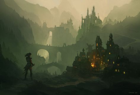 ArtStation - Grim Hollow, Andreas Rocha Grim Hollow, Dark Setting, Grim Dark, Hollow Art, Incredible Art, Gothic Fantasy Art, Fantasy City, Fantasy Setting, Fantasy Places