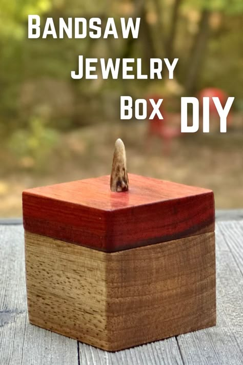 Check out my YT video where I demonstrate how I made this wooden bandsaw jewelry box. The wood is Padauk with an antler tip on top. Bandsaw Projects Ideas, Bandsaw Box Ideas, Antler Home Decor, Diy Bandsaw, Unique Wooden Boxes, Shed Hunting, Antler Projects, Wood Box Design, Bandsaw Projects