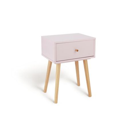 Buy Habitat Otto 1 Drawer Bedside Table - Pink | Bedside tables | Habitat Daughter Room Design, Flora Bedroom, Amber Bedroom, Girl Bedside Table, Pink Bedside Tables, White Bedside Tables, Pink Side Table, Slim Bedside Table, Daughter Room