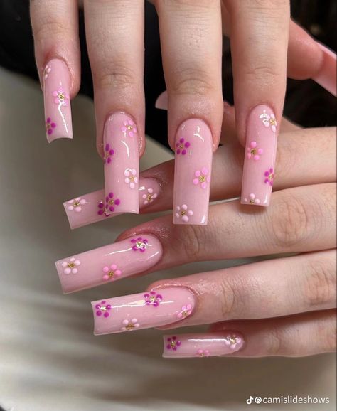 Nails Kids, Spring Acrylic Nails, Nails Aesthetic, Girly Acrylic Nails, Classy Acrylic Nails, Long Acrylic Nails Coffin, Nails Blue, Nails Diy, Long Square Acrylic Nails