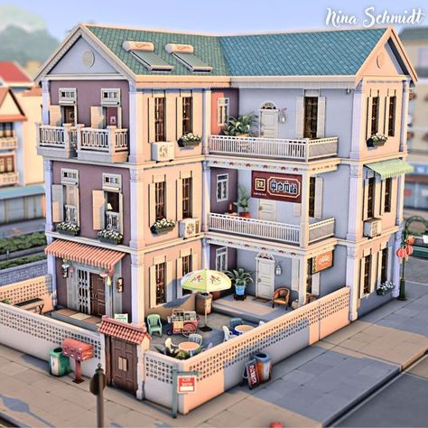 Nina Schmidt on Instagram: "TOMARANG APARTMENTS 🏡 Base Game & For Rent 🔑 Speed Build & Download on YouTube | Link in Bio Gallery ID: ninahschmidt or #NinaSchmidt @thesims #thesims4 #thesims4builds #thesimscasas #sims #thesims #showusyourbuilds #simscommunity #simstagram" For Rent Sims 4 Build, Sims 4 Terrain, The Sims 4 Gallery Houses Base Game, Sims 4 Build Base Game, Sims 4 Style Ideas, Sims 4 Tomarang Apartment, Sims 4 Town Layout Newcrest, Sims World Ideas, Sims 4 Frat House