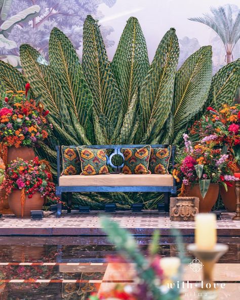 How beautiful is this Pellikuthuru ceremony decor done with coconut leaves and fresh colorful flowers. ❤ If you are looking for mehendi ceremony decoration ideas then save this post for inspiration. Designed by : @withlovenilma , @nilmadileepan , @nimidevanandji , @shankari_nagaraj , @bsabhineet Produced by : @tieinproductions #doingthingswithlove #withlovenilma #pellikuthuru #pellikuthurudecor #southindianwedding #telegubride #srineelaandsaimanish #southindianwedding #weddingdecor #wishn... Choora Ceremony Decor, Tropical Wedding Decor Ideas, Decor Ideas For Engagement, Pheras Decor, Roka Decor, Ganpati 2023, Ganesh Pandal, Dreamy Wedding Decor, Pellikuthuru Decor