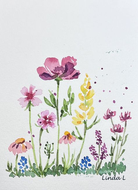 watercolor wildflowers Easy Watercolor Paintings, Beginners Watercolor, Watercolor Wildflowers, Loose Watercolor, Watercolor Paintings Easy, Watercolor Art Lessons, Easy Watercolor, Watercolor Cards, Watercolour Painting