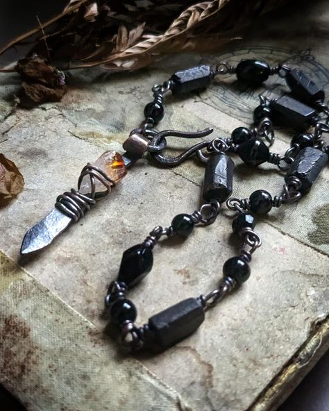 Citrine & Tourmaline Copper Necklace *nu goth *faecore *witchcore *copper jewelry *dark aesthetic *witchcraft *witchy style by BoneDustTower on Etsy