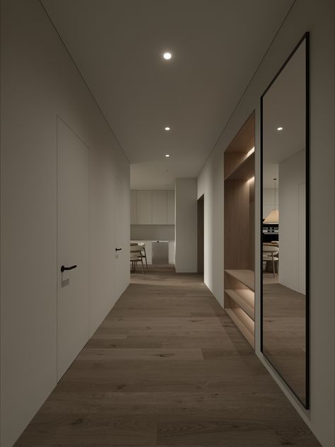 Apartment Corridor, Corridor Design, Corridor Lighting, Minimal House Design, Door Design Modern, Residential Lighting, Minimalist Interior Design, Dream House Interior, Architecture Interior Design