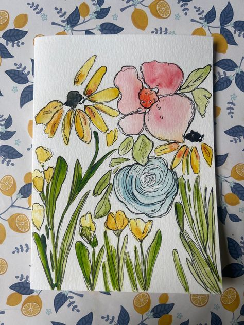 Gift Ideas Homemade Creative, Watercolor Gift Card Ideas, Diy Card Painting, Thank You Cards Homemade Handmade, Card Border Design Handmade, Handmade Cards Watercolor, Quick Card Ideas, Flower Thank You Cards, Homemade Gifts For Mum