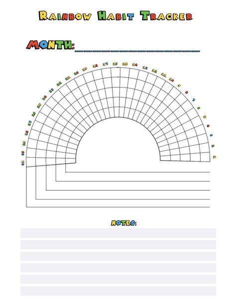 Our Rainbow habit tracker is designed with a beautiful rainbow outline, and includes space for tracking up to 5 different habits for a month. Each habit is represented by a colorful block on the tracker, and you can color in each block as you complete the habit each day. This makes it easy and fun to track your progress and stay motivated to reach your goals. Kids Journal Ideas, Rainbow Outline, Kids Rainbow, Classroom Tools, Track Your Progress, Kids Journal, Rainbow Kids, One Day I Will, Reach Your Goals