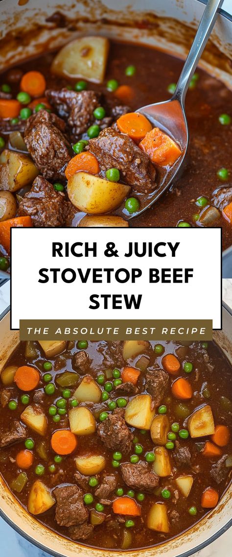 Image for Rich & Juicy Stovetop Beef Stew Rich Beef Stew Recipe, Beef Stew Tender, The Best Beef Stew Recipe, Beefstew Stovetop, Stew Meat Ideas, Stewing Beef Recipes, Stovetop Beef Stew, Stew Stove Top, Beef Stew Bourguignon