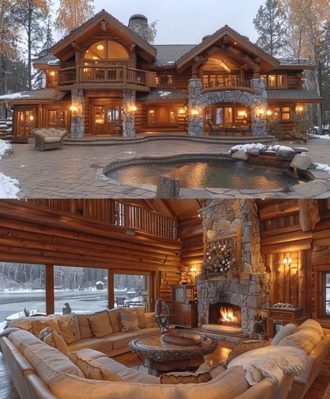 Log Cabin Ideas 3 Story Cabin, Inside Log Cabin Homes Interiors, Big Cabin Houses, Luxury Cabins Mountain Dream Homes, Log Homes Plans, Log Cabin Layout, Log Cabin Houses, Cabin House Interior, Log Cabin Homes Interior