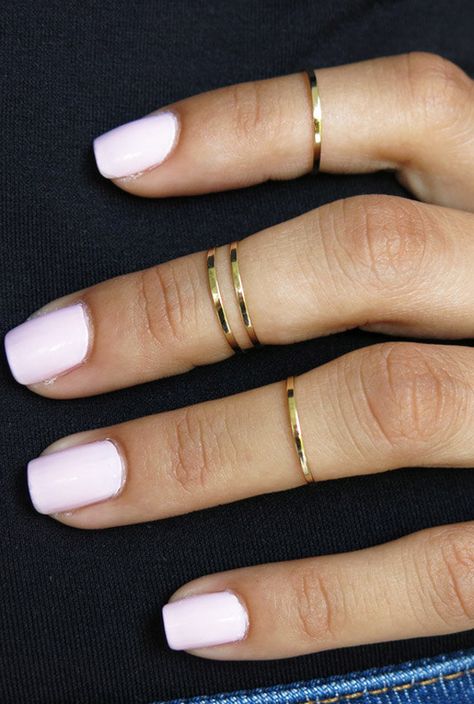 When all else fails, go for a soft pink similar to Essie's classic "Romper Room" ($8.50, essie.com) — it looks chic with tiny gold rings. See more at Etsy.com/TopStar »  - GoodHousekeeping.com Mid Rings, White Nail Polish, Jewelry Fashion Trends, Knuckle Rings, Epilator, Pinky Ring, Morganite, Bling Bling, Jewelry Trends