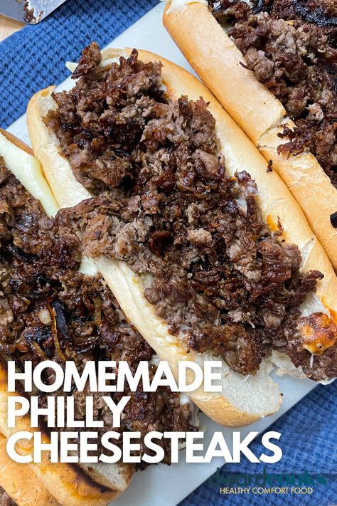 Nothing beats a Philly cheesesteak. They are the perfect combination of simple ingredients--shaved beef, onion, and cheese. While everyone can't be fortunate enough to be from Philly, anyone can make these local delicacies at home. This homemade cheesesteak recipe is done in 30 minutes and is the real deal authentic Philly cheesesteak. Homemade Cheesesteak, Subs Recipes, Shaved Steak Recipe, Homemade Philly Cheesesteak, Steak And Cheese Sub, Gourmet Burgers Recipes, The Perfect Sandwich, Philly Cheesesteaks, Steak Wraps