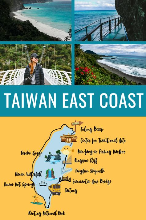 What to see during a road trip on Taiwan’s East Coast?  Taiwan’s East Coast is full of amazing places to visit, from cultural experiences to breathtaking landscapes such as Taroko Gorge. From the serene beaches of Taitung to the rugged cliffs of Hualien!  The East Coast is our favorite part of Taiwan!  Here’s your ultimate guide to the 20 best things to see on Taiwan’s East Coast, ensuring you make the most of your journey through this beautiful island.  #taiwan #taiwaneastcoast #roadtrip Hualien Taiwan, Taroko Gorge, Amazing Places To Visit, Taiwan Travel, Cultural Experience, Breathtaking Landscapes, Beautiful Mountains, Amazing Places, Vacation Ideas