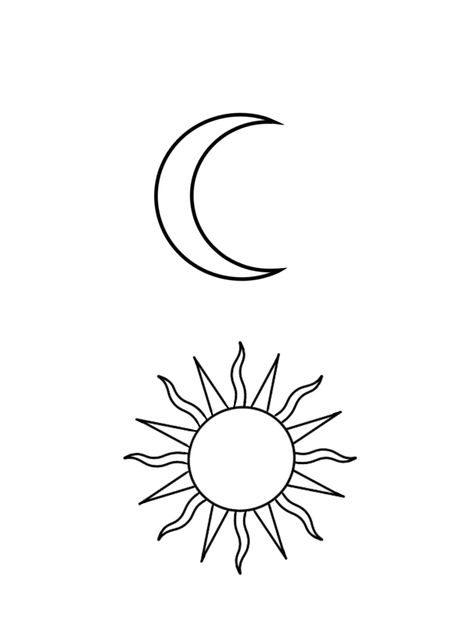 Moon Sun Matching Tattoos, Moon And Sun Drawing Simple, Sun And Moon Outline, Sun And Moon Drawing Simple, Simple Sun Drawing, Sun Drawing Simple, Sun And Moon Tattoo Stencil, Sun Moon Tattoo Design, Simple Sun And Moon