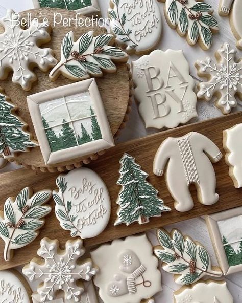 Winter Shower Theme, Boy Baby Shower Winter Theme, Gingerbread Baby Shower Cookies, Winter Forest Theme Baby Shower, Winter Woodland Animals Baby Shower Ideas, Winter Woodland Cookies, Baby Shower Christmas Cookies, Winter Baby Shower Cookies For Boy, White Christmas Baby Shower Ideas