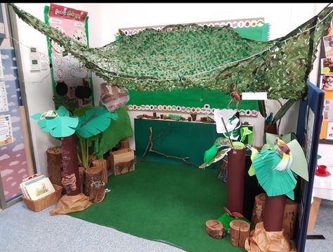 Jungle Area Eyfs, Animal Role Play Area, Jungle Role Play, Jungle Role Play Area Eyfs, Dinosaur Role Play Area Eyfs, Zoo Role Play Area, Rainforest Dramatic Play, Jungle Dramatic Play Preschool, Rumble In The Jungle Activities