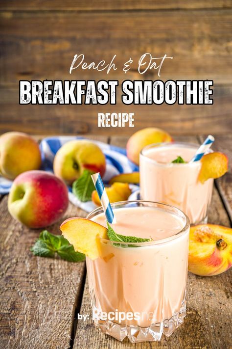 Need a quick breakfast idea? This Peach & Oat Breakfast Smoothie is your answer! Blended with ripe peaches and wholesome oats, it's a refreshing and nutritious way to start the day. Enjoy this simple "peach recipes quick" solution and visit recipes.net for more tasty ideas! #PeachOatSmoothie #BreakfastOnTheGo #HealthyEating #QuickBreakfast #SmoothieRecipe Healthy Peach Smoothie, Oat Breakfast Smoothie, Healthy Protein Drinks, Filling Breakfast Smoothie, Oats Smoothie Recipes, Peach Smoothie Recipes, Protein Drink Mix, Peach Smoothie, Peach Recipes