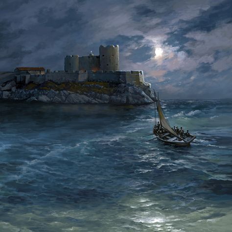 Castle If (Count Monte Cristo), Sergey Shikin on ArtStation at https://www.artstation.com/artwork/e043kP Count Monte Cristo, Bodies Of Water, Alexandre Dumas, Rennaissance Art, Monte Cristo, Kindle Cover, Paintings And Drawings, Image Painting, Treasure Planet