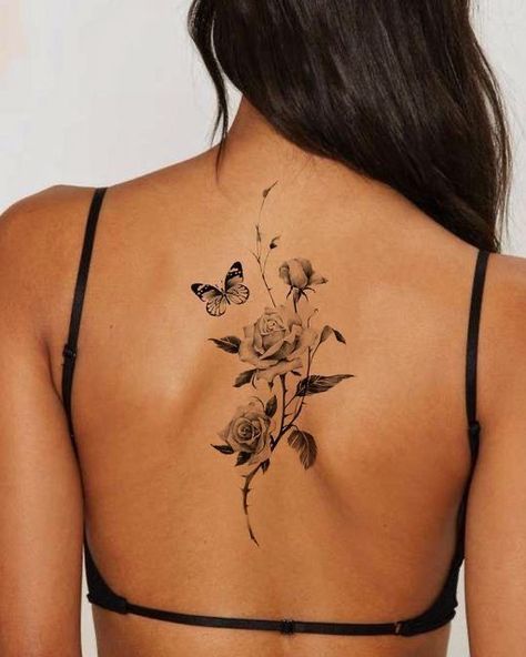 Rose Tattoo On Back, Tattoos Infinity, Hip Tattoos, Rose Tattoos For Women, Girl Back Tattoos, Spine Tattoos For Women, Tattoos Women, Dragonfly Tattoo, Spine Tattoo