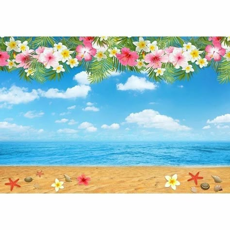 Summer Beach Photography, Birthday Photo Background, Festa Moana Baby, Beach Backdrop, Background Birthday, Tropical Food, Fiesta Tropical, Background Backdrop, Beach Flowers