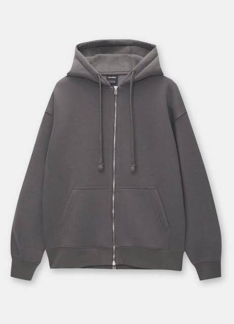 Pull And Bear Men, Inspi Outfit, Grey Zip Hoodie, Dark Grey Hoodie, Basic Hoodie, Basic Sweatshirt, School Clothes, Sweat Hoodie, Popular Outfits