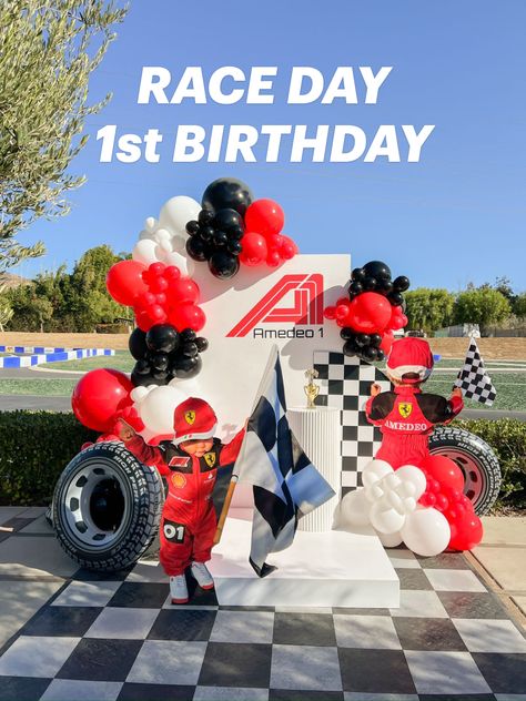 Racer Birthday Theme, F1 Themed Party, Formula 1 Themed Birthday Party, Formula One Birthday, F1 First Birthday Party, Fast And Furious Birthday Party Ideas, F1 Theme Party Birthday, Ferrari Birthday Party Ideas, Ferrari Themed Birthday Party