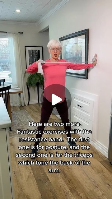 Resistance band. Two exercises here.  First one is for posture, and the second one is for the back of the arm working the triceps.##fitne... | Instagram Back Of Arm Workout, Band Exercises For Arms, Arm Workout With Resistance Bands, Excersise Band Workout, Stretch Band Exercises, Easy Arm Workout, Exercise Arms, Arm Workout Videos, Resistance Band Arm Workout