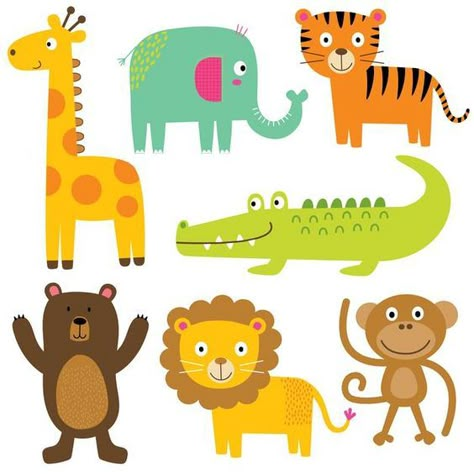 Zoo Drawing, Animals Vector Illustration, Jungle Animal Art, Zoo Pictures, Safari Kids, Kids Zoo, Party Clipart, Sticker Template, Cute Cartoon Characters