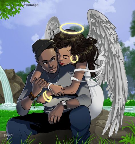 Do you have that one Angel who sparks your life up? Poka Arts, Blk Art, Image Couple, Art Twitter, Black Couple Art, Black Couple, Tableau Art, Black Artwork, Black Cartoon