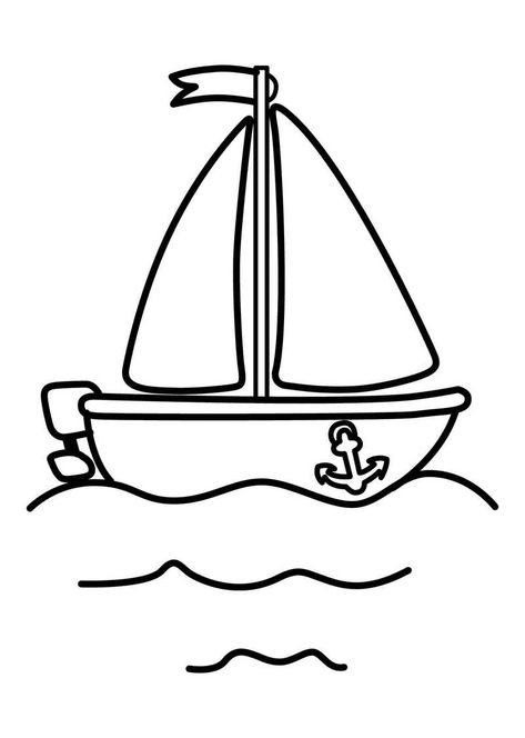 Simple Boat Coloring Sheet - Printable Boat Coloring Pages Ships Coloring Pages, Boat Coloring Page, Ship Coloring Pages, Boat Printable, Transportation Coloring Pages, Simple Boat, Boat Theme, Transportation For Kids, Boat Crafts