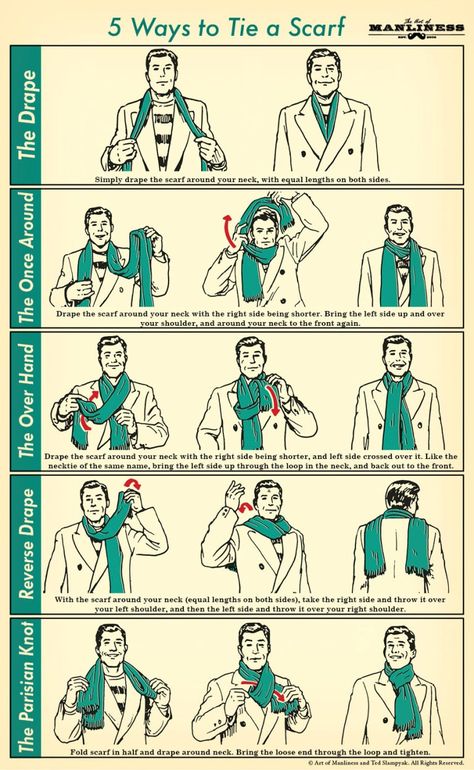 How to Wear a Scarf for Men | The Art of Manliness Mens Scarf Fashion, Real Men Real Style, Tie A Scarf, Wear A Scarf, Scarf Knots, Art Of Manliness, Masculine Style, How To Wear A Scarf, Men Style Tips