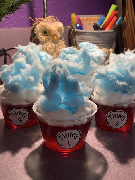 Dr Suess Snacks For Kids Food Ideas, Dr Seuss Drinks, Thing 1 Thing 2 Food Ideas, Cat In The Hat Party Food, Dr Suess Food Ideas For Kids, Dr Seuss Thing 1 Thing 2 Birthday Party, Thing 1 And Thing 2 Birthday, Dr Suess Snacks, Thing One And Thing Two Birthday