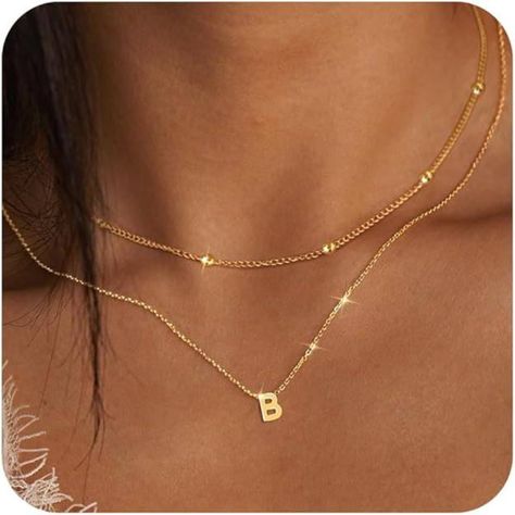 -Gold Initial Letter B Necklace, Silver Layered Letter Jewelry B, Great Gift for Women and Girls with Names Starting with Letter B
-Purchase site: Amazon Marketplace.
-Satellite Chain Necklace + Initial B Necklace.The necklaces aren't connected so you can wear either one or both together. You can adjust the length on both and even use the shorter one as a satellite bracelets. Great to layer with other necklaces as well.
-14k gold plated necklace, lead free, nickel free and hypoallergenic.
- ... B Initial Necklace, Letter B Necklace, Necklace With Letter, B Necklace, Initial B, Necklace Gold Jewelry, Amazon Marketplace, Gold Jewelry Set, Initial S