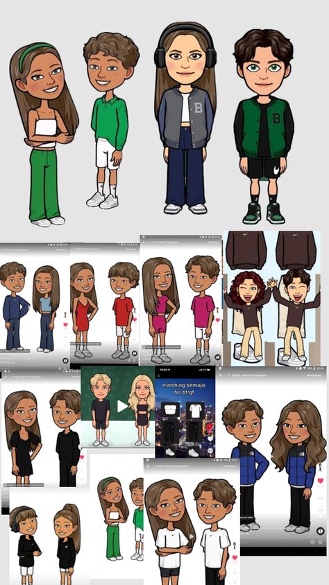 Couples Snap, Bitmojis For Couples, Matching Bitmojis For Couples, Matching Bitmojis, Pretty Bitmoji Ideas, Snapchat Best Friends, Cute Snapchat Bitmoji Ideas, Snapchat Avatar, Snapchat Icon