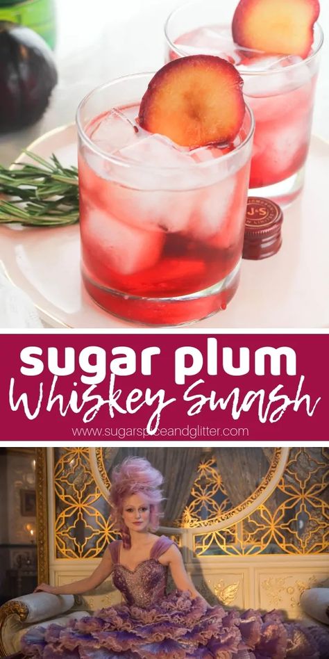 Plum Drink, Fun Holiday Cocktails, Best Christmas Cocktails, New Years Eve Drinks, Nutcracker And The Four Realms, Whiskey Smash, Smoked Cocktails, Cocktail Recipes Whiskey, Whiskey Recipes